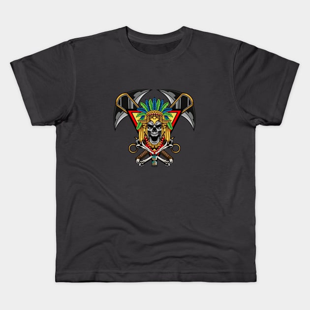 Indian Apache Skull Warrior Kids T-Shirt by Harrisaputra